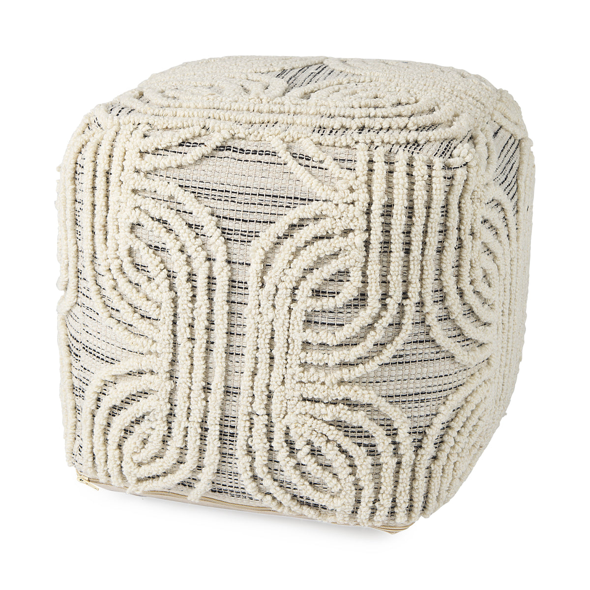 Amaya Wool and Cotton Pouf - Cream/Black/Gray-Poufs-DECOROLALA