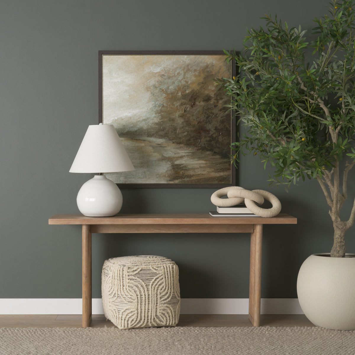 Amaya Wool and Cotton Pouf - Cream/Black/Gray-Poufs-DECOROLALA