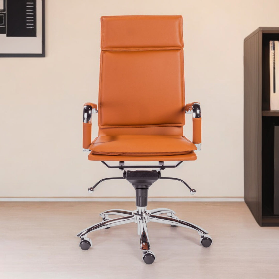 Amber and Silver Adjustable Swivel Faux Leather Rolling Executive Office Chair-Office Chairs-DECOROLALA