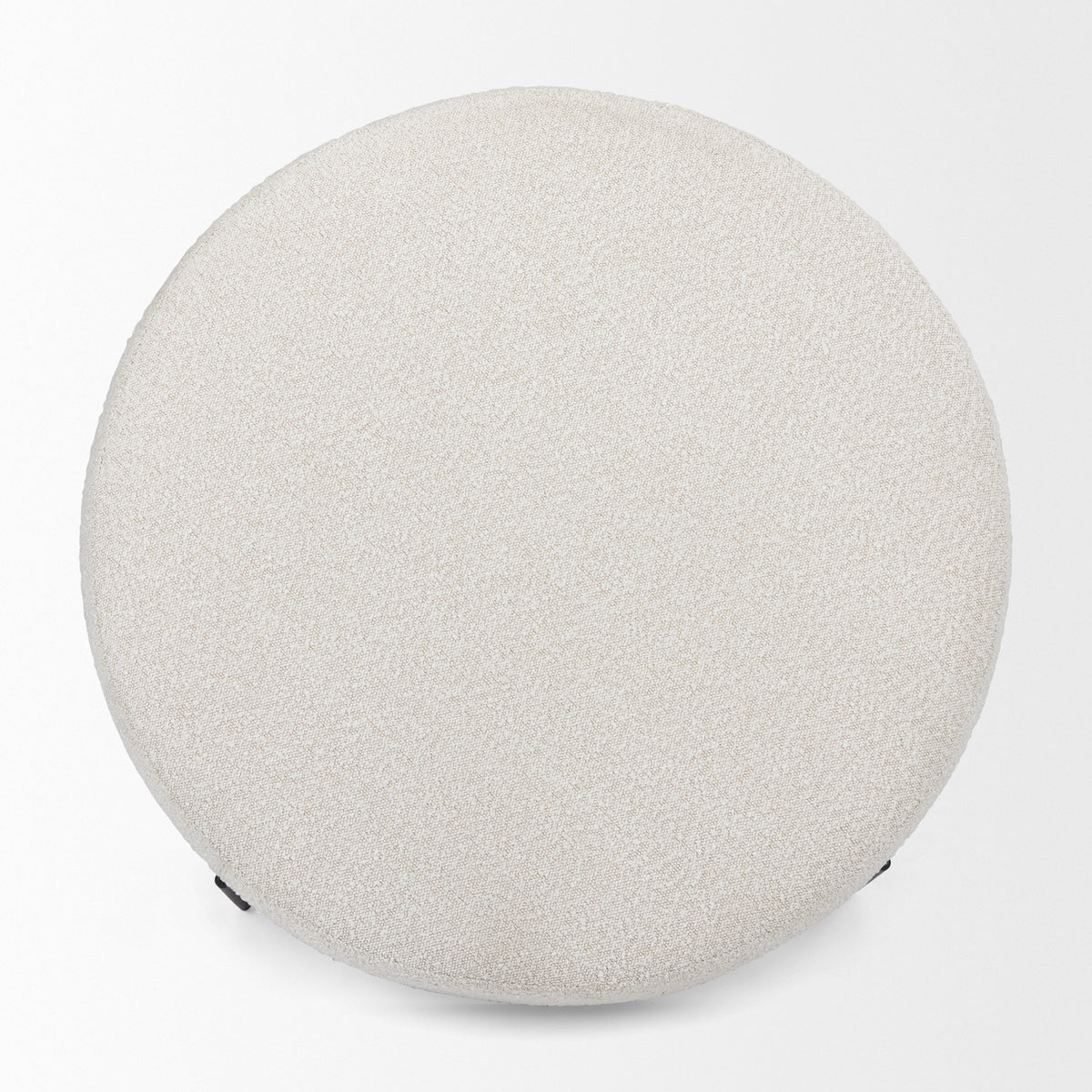 Amelia 35.8L x 35.8W x 17.5H Cream Boucle W/Black Metal Upholstered Ottoman-Stools & Ottomans-DECOROLALA