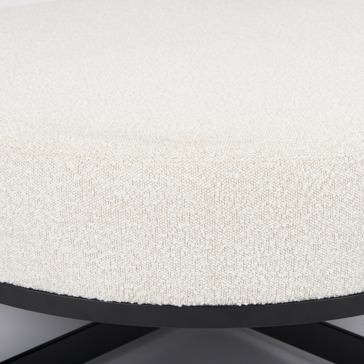 Amelia 35.8L x 35.8W x 17.5H Cream Boucle W/Black Metal Upholstered Ottoman-Stools & Ottomans-DECOROLALA