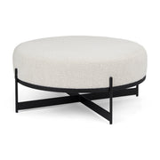 Amelia 35.8L x 35.8W x 17.5H Cream Boucle W/Black Metal Upholstered Ottoman-Stools & Ottomans-DECOROLALA