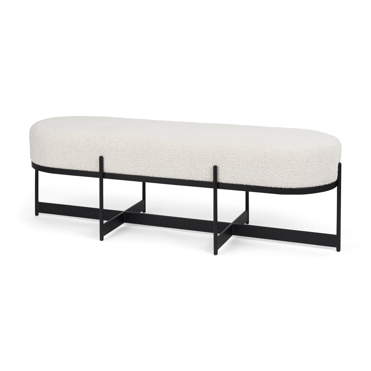 Amelia 55.0L x 18.0W x 18.0H Cream Boucle W/Black Metal Upholstered Bench-Benches-DECOROLALA