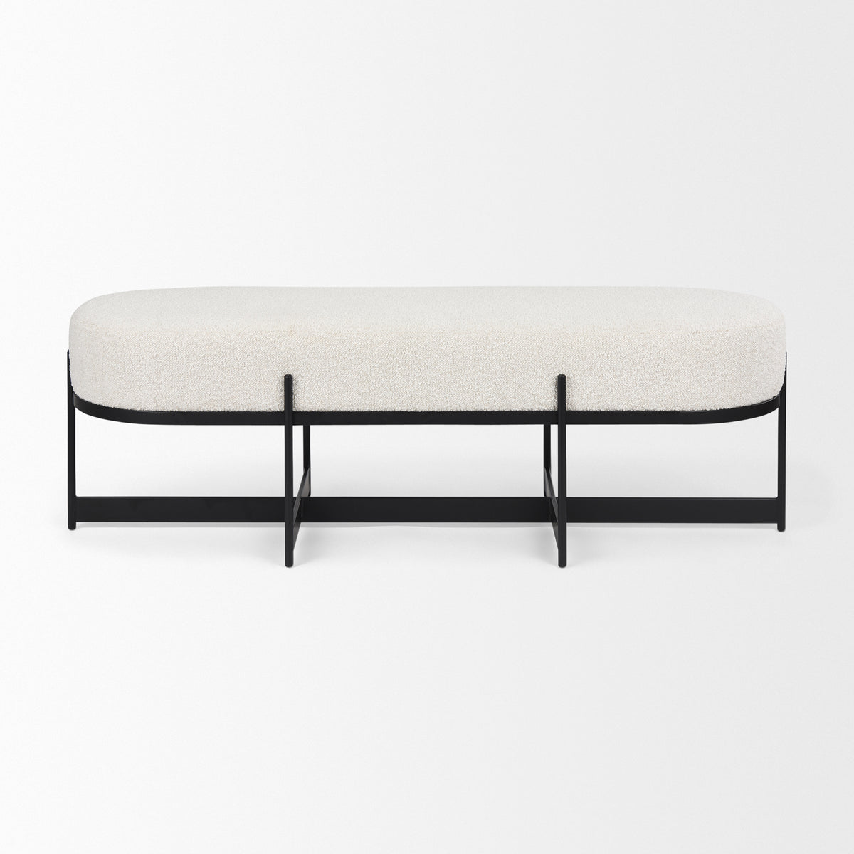 Amelia 55.0L x 18.0W x 18.0H Cream Boucle W/Black Metal Upholstered Bench-Benches-DECOROLALA