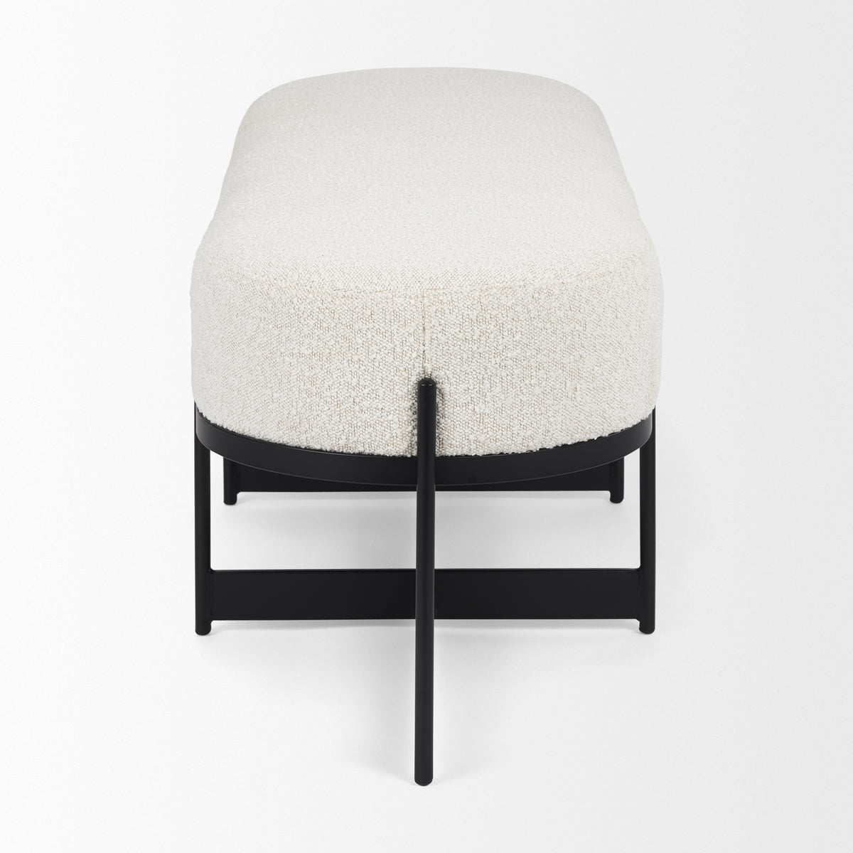 Amelia 55.0L x 18.0W x 18.0H Cream Boucle W/Black Metal Upholstered Bench-Benches-DECOROLALA