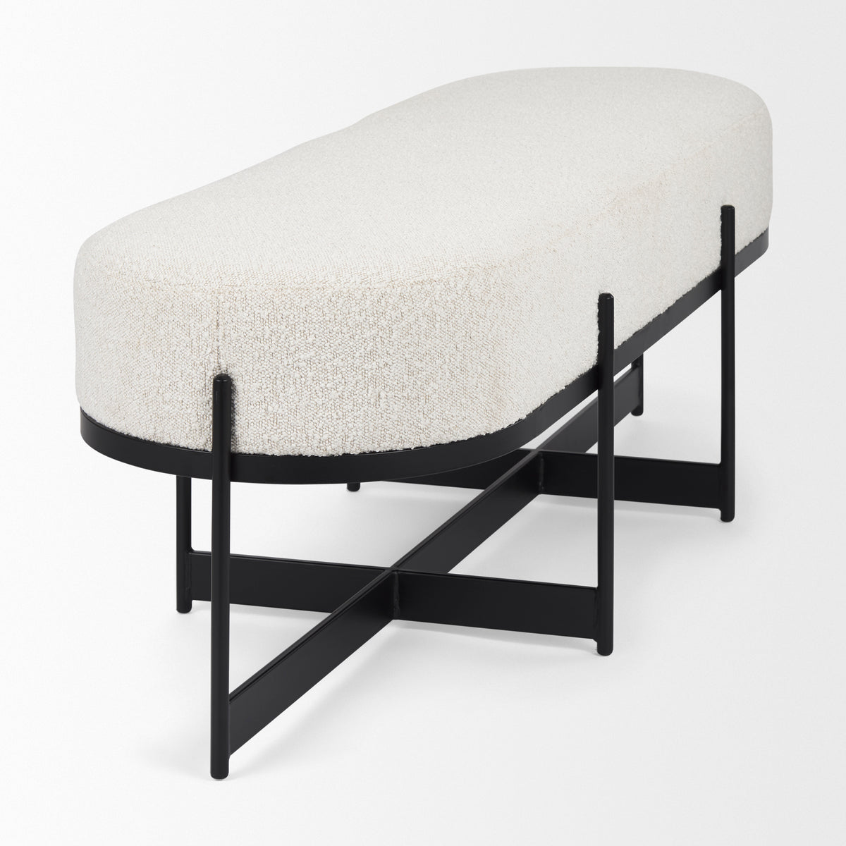 Amelia 55.0L x 18.0W x 18.0H Cream Boucle W/Black Metal Upholstered Bench-Benches-DECOROLALA