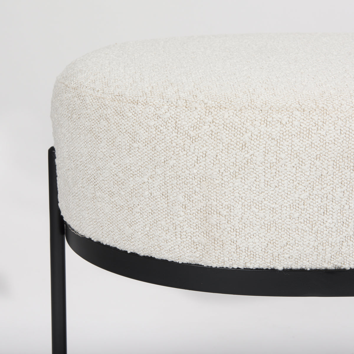 Amelia 55.0L x 18.0W x 18.0H Cream Boucle W/Black Metal Upholstered Bench-Benches-DECOROLALA