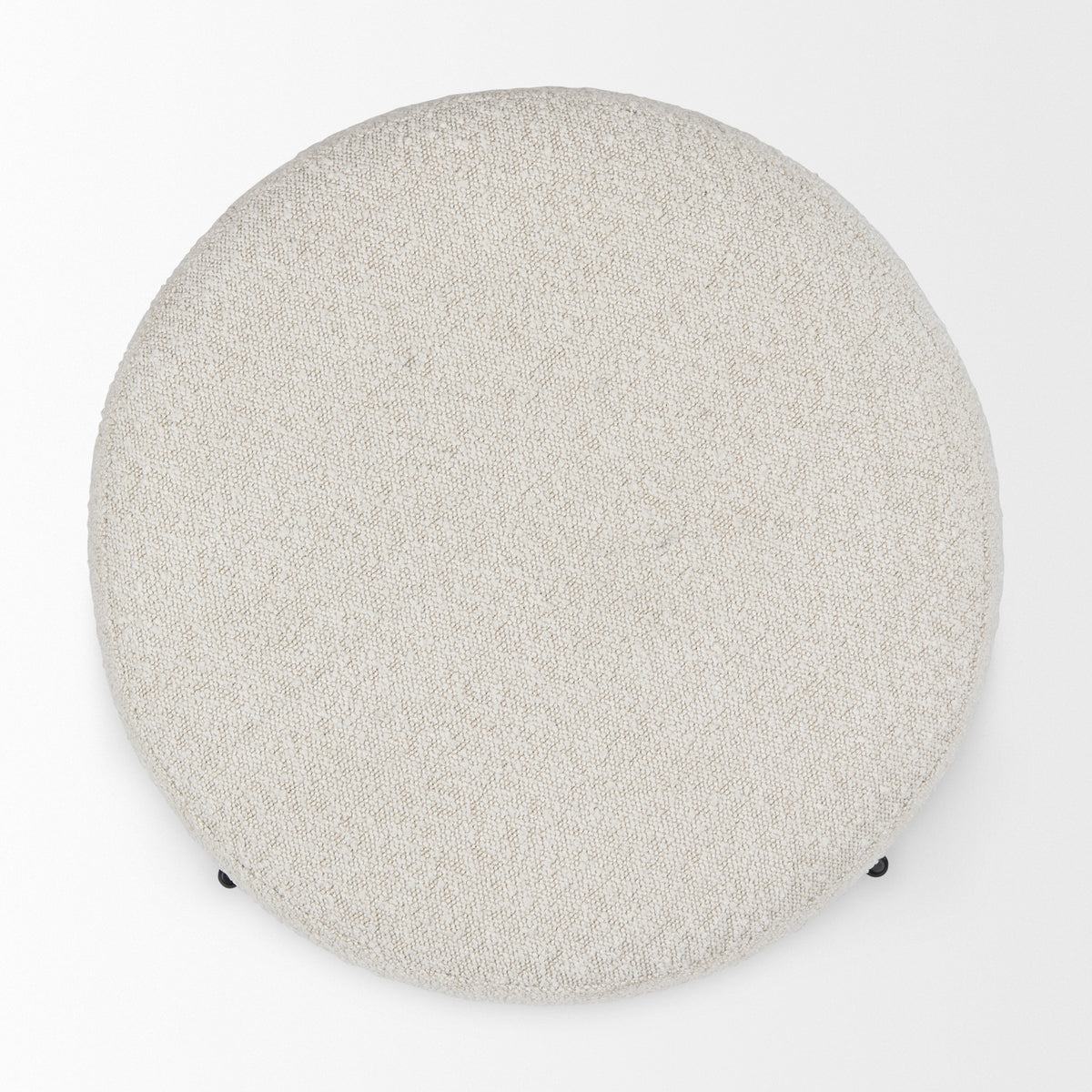 Amelia Cream Boucle W/Black Metal Upholstered Pouf-Stools & Ottomans-DECOROLALA