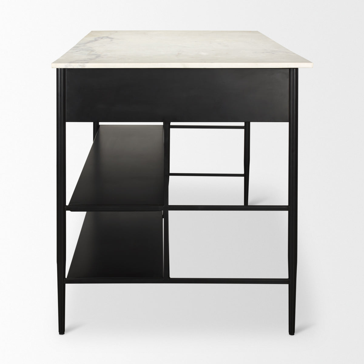 Amika White Marble Top Black Metal Base Kitchen Island-Kitchen Islands-DECOROLALA