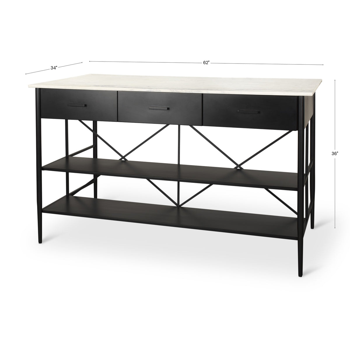 Amika White Marble Top Black Metal Base Kitchen Island-Kitchen Islands-DECOROLALA