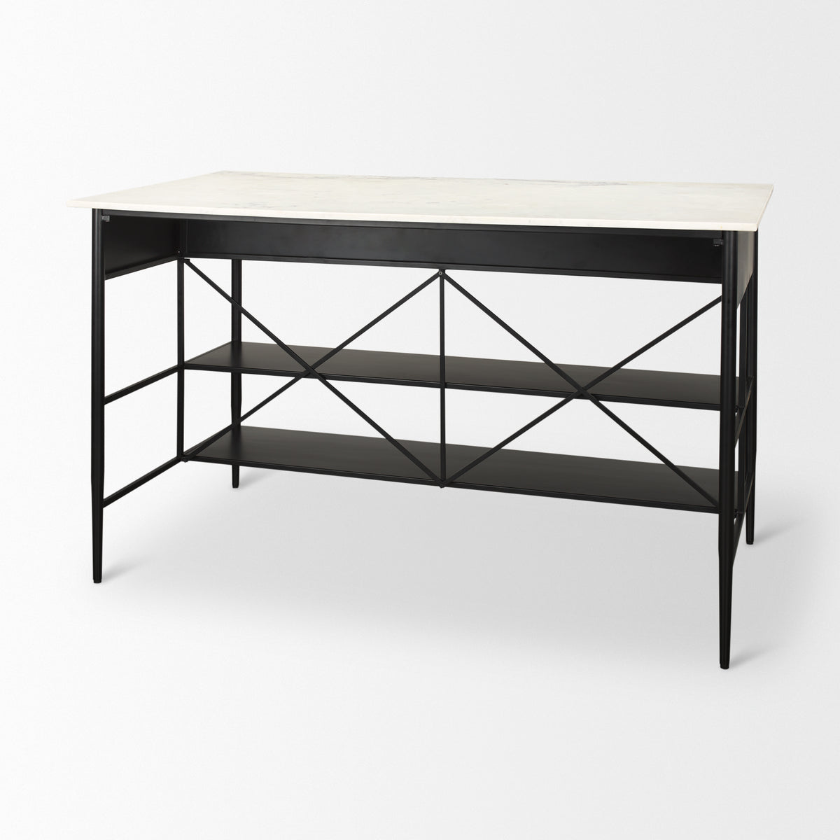 Amika White Marble Top Black Metal Base Kitchen Island-Kitchen Islands-DECOROLALA