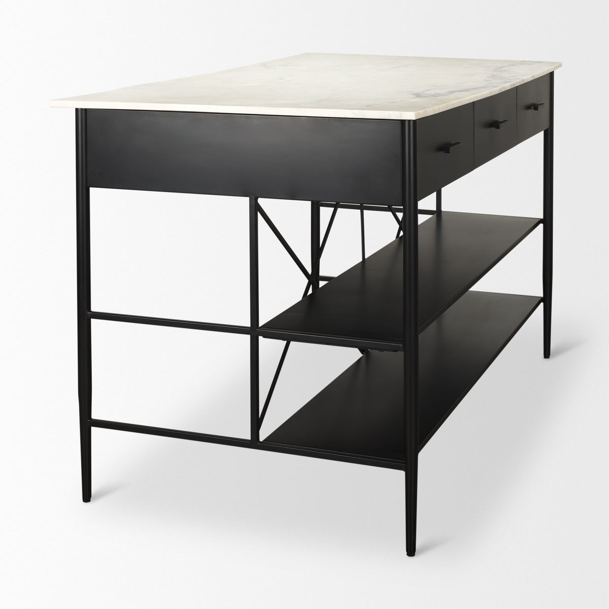 Amika White Marble Top Black Metal Base Kitchen Island-Kitchen Islands-DECOROLALA
