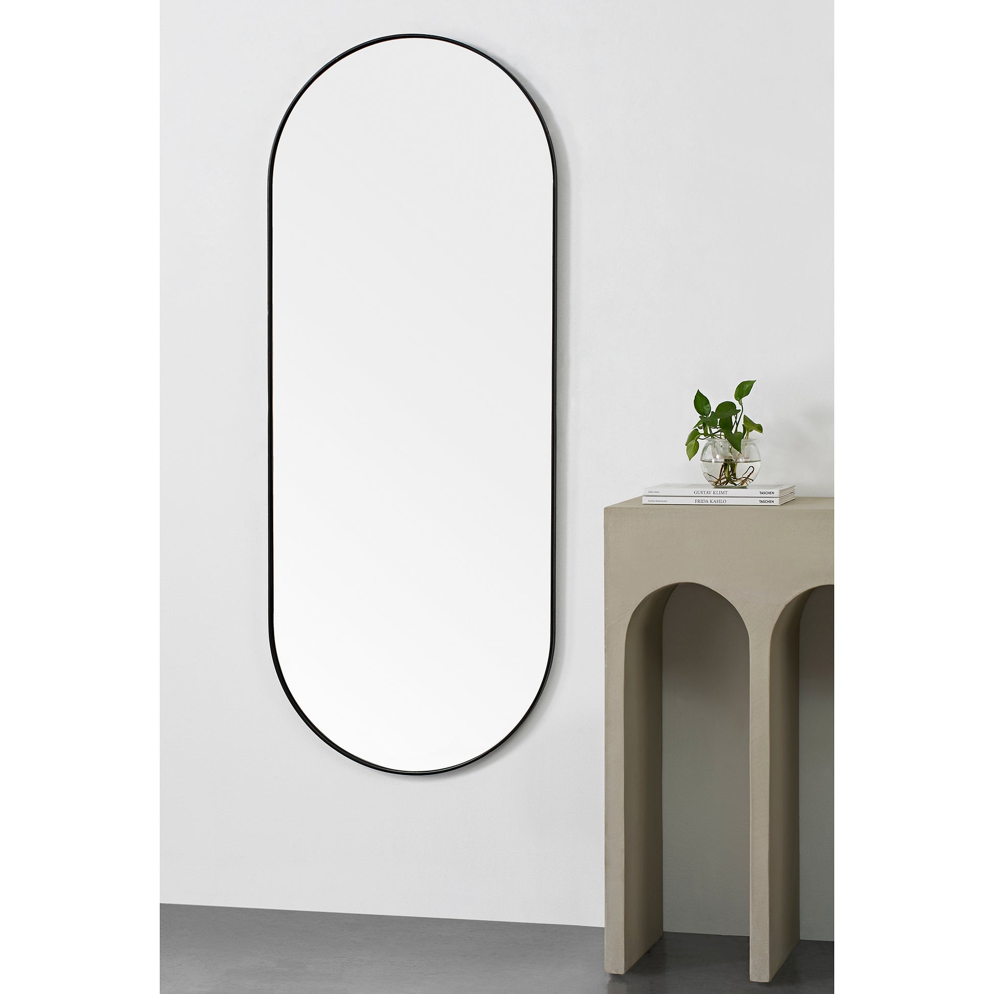 Ammar 60" Tall Oval Wall Mirror, Black-Mirror-DECOROLALA