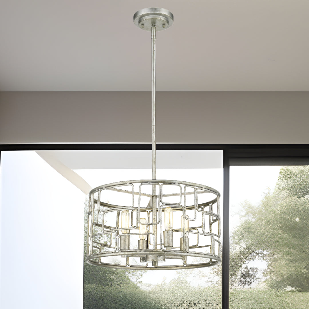 Amoret 4-Light Antique Silver Convertible Pendant-Pendants-Hanging Lights-DECOROLALA