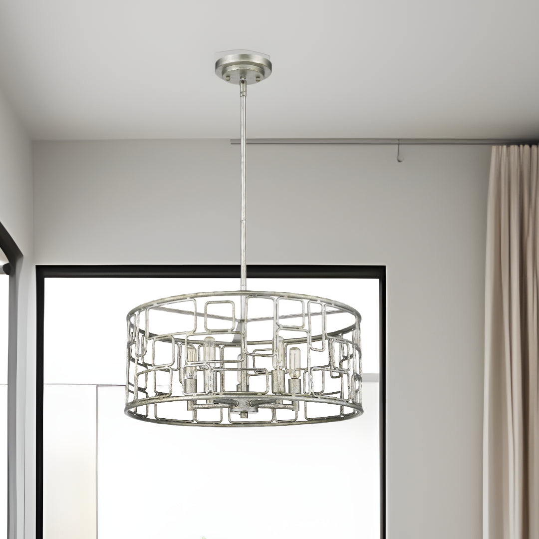 Amoret 5-Light Antique Silver Convertible Pendant-Pendants-Hanging Lights-DECOROLALA