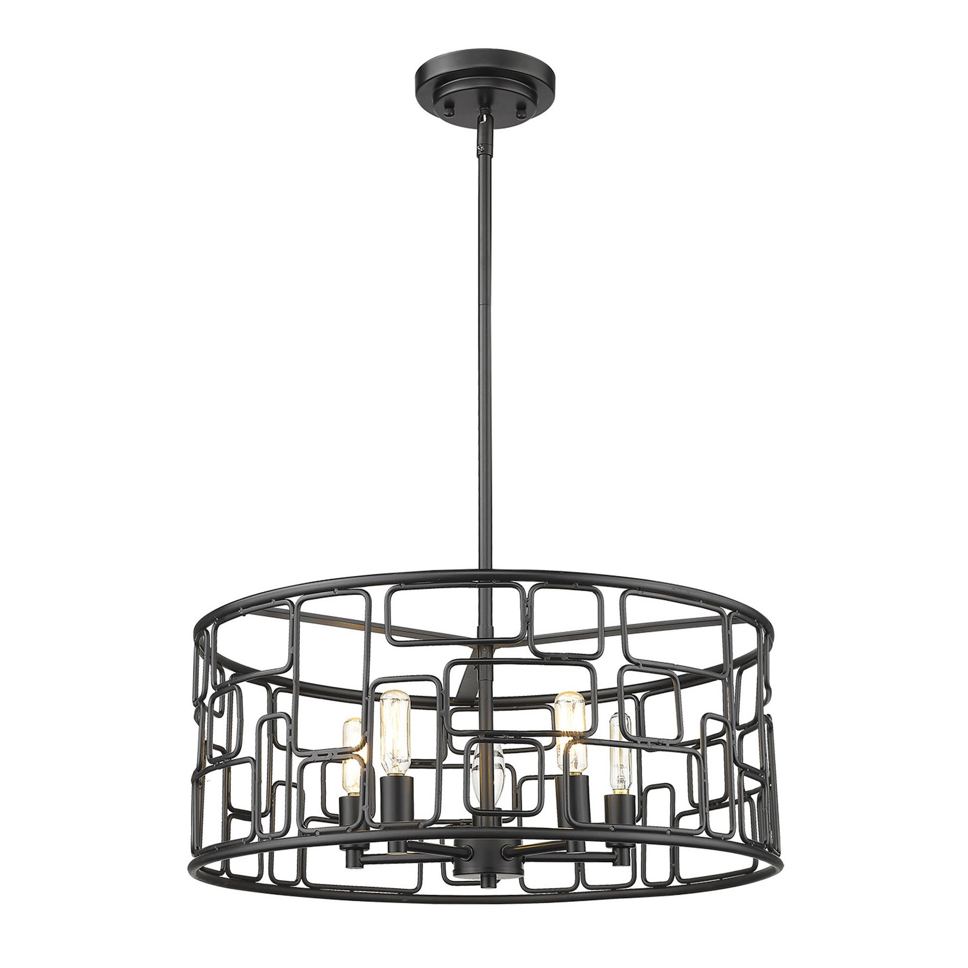 Amoret 5-Light Matte Black Convertible Pendant-Pendants-Hanging Lights-DECOROLALA