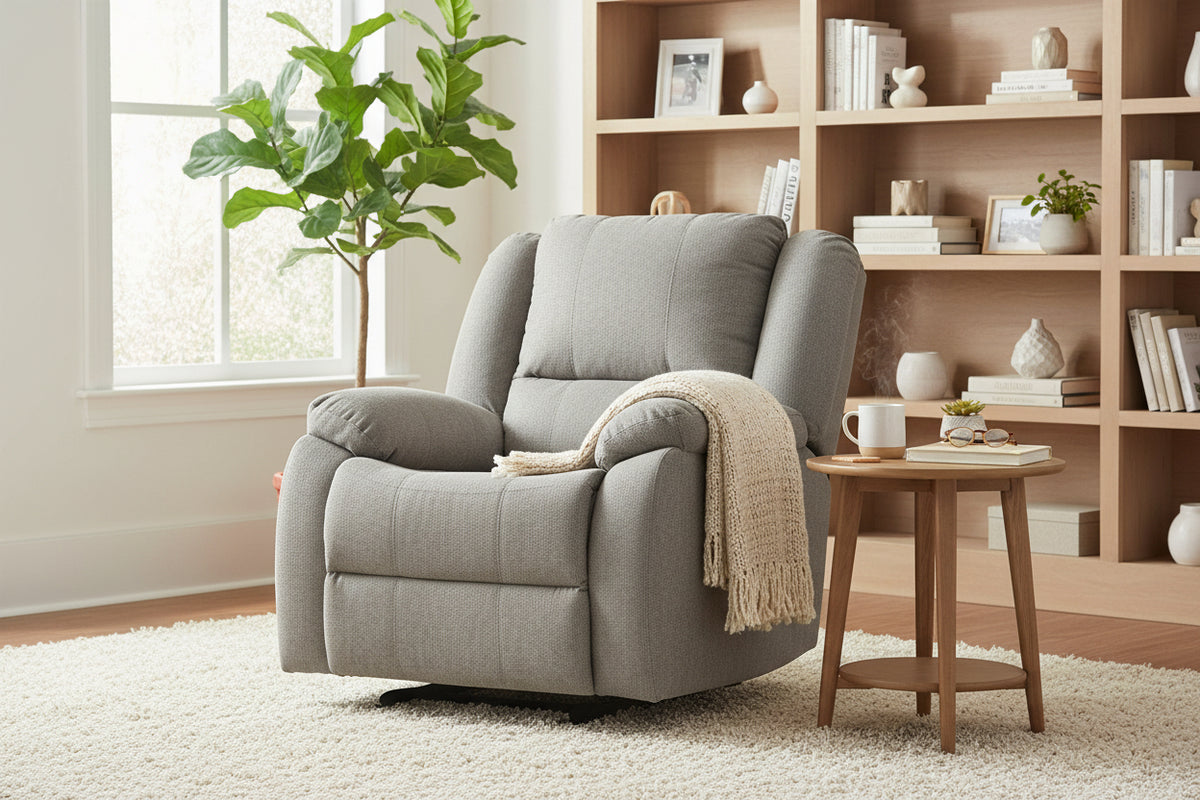 Amos 36 in. Upholstered Rocker Recliner Chair with Padded Arms-Living Room Furniture Sets-DECOROLALA