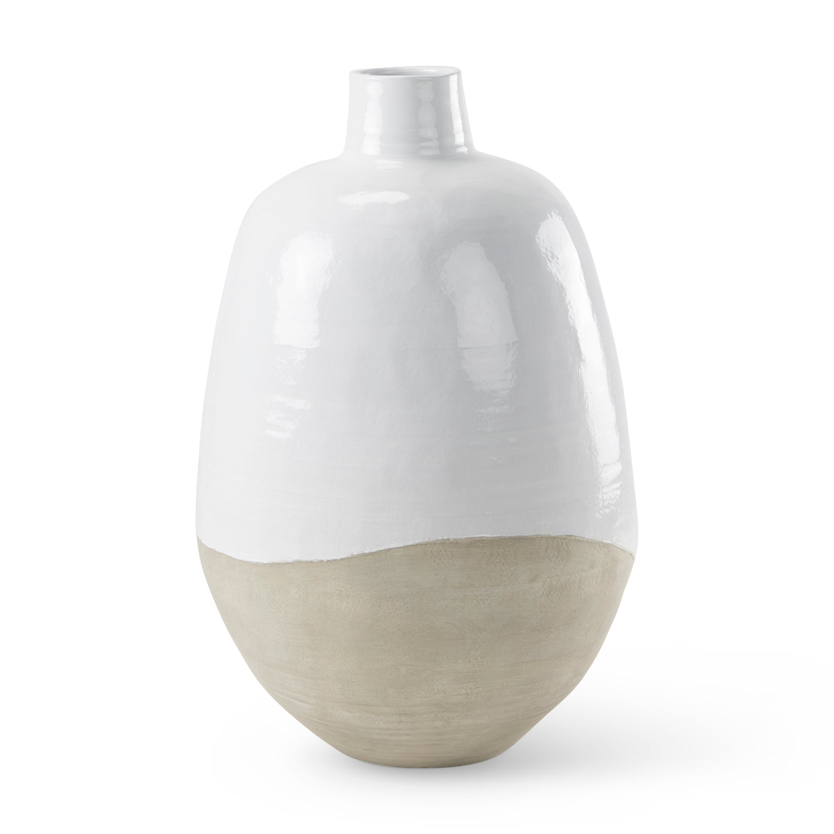 Amos 20.5L x 20.5W x 31.9H White and Dark Beige Color Blocked Ceramic Floor Vase-Vase-DECOROLALA