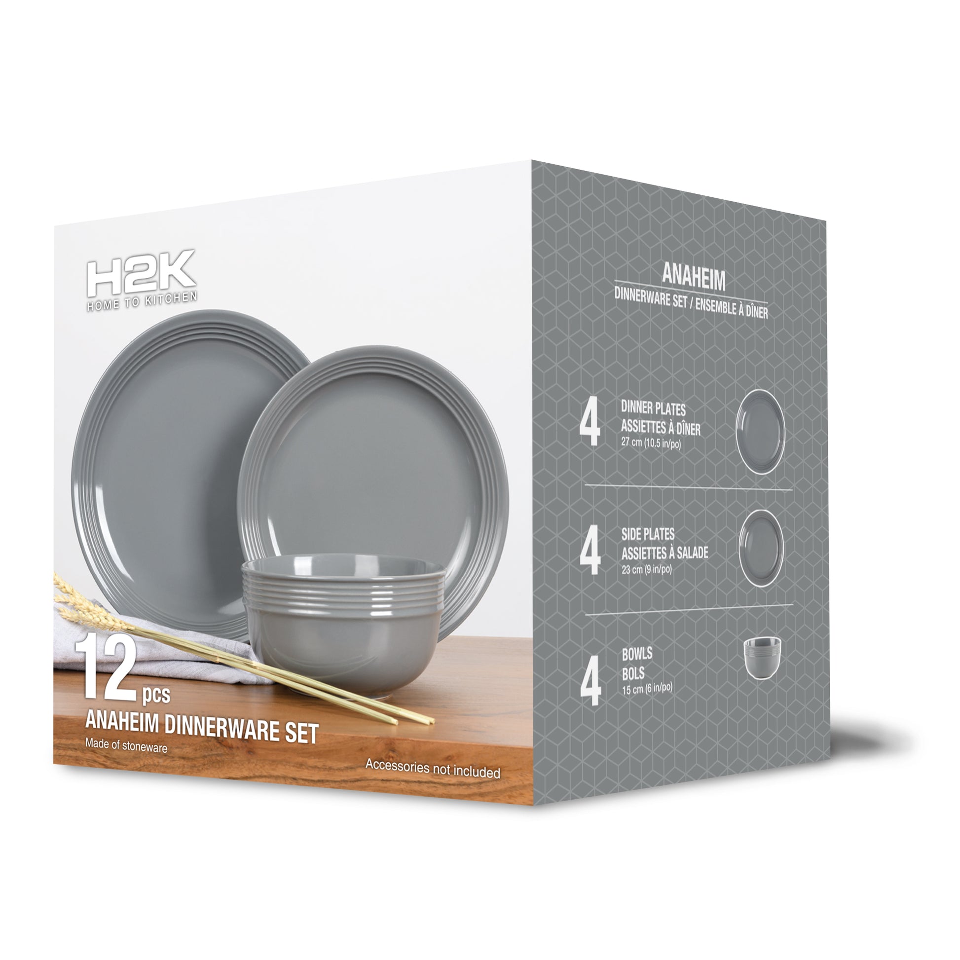 Anaheim 12pc Stoneware Dinnerware Set - Grey-Dinnerware-DECOROLALA