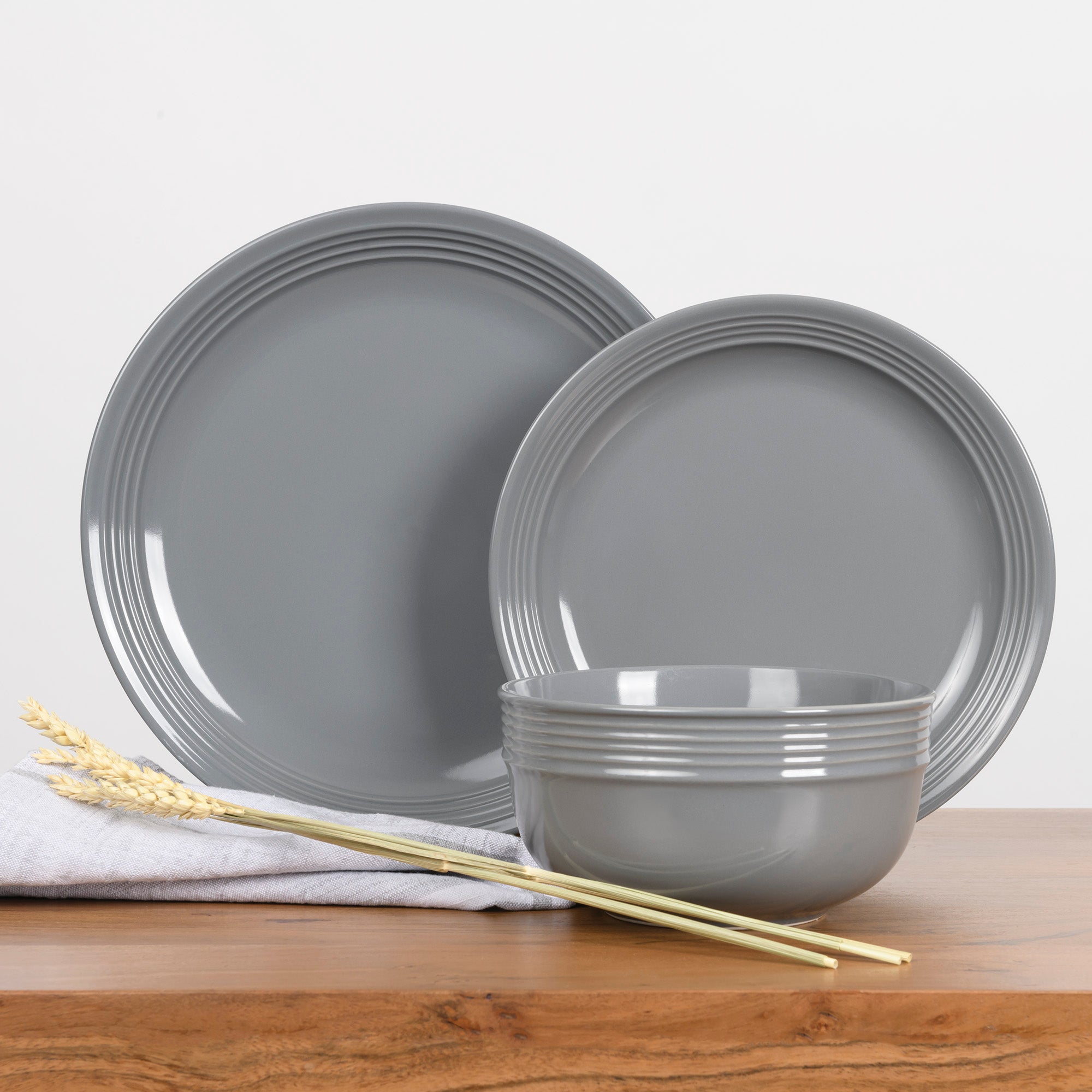 Anaheim 12pc Stoneware Dinnerware Set - Grey-Dinnerware-DECOROLALA
