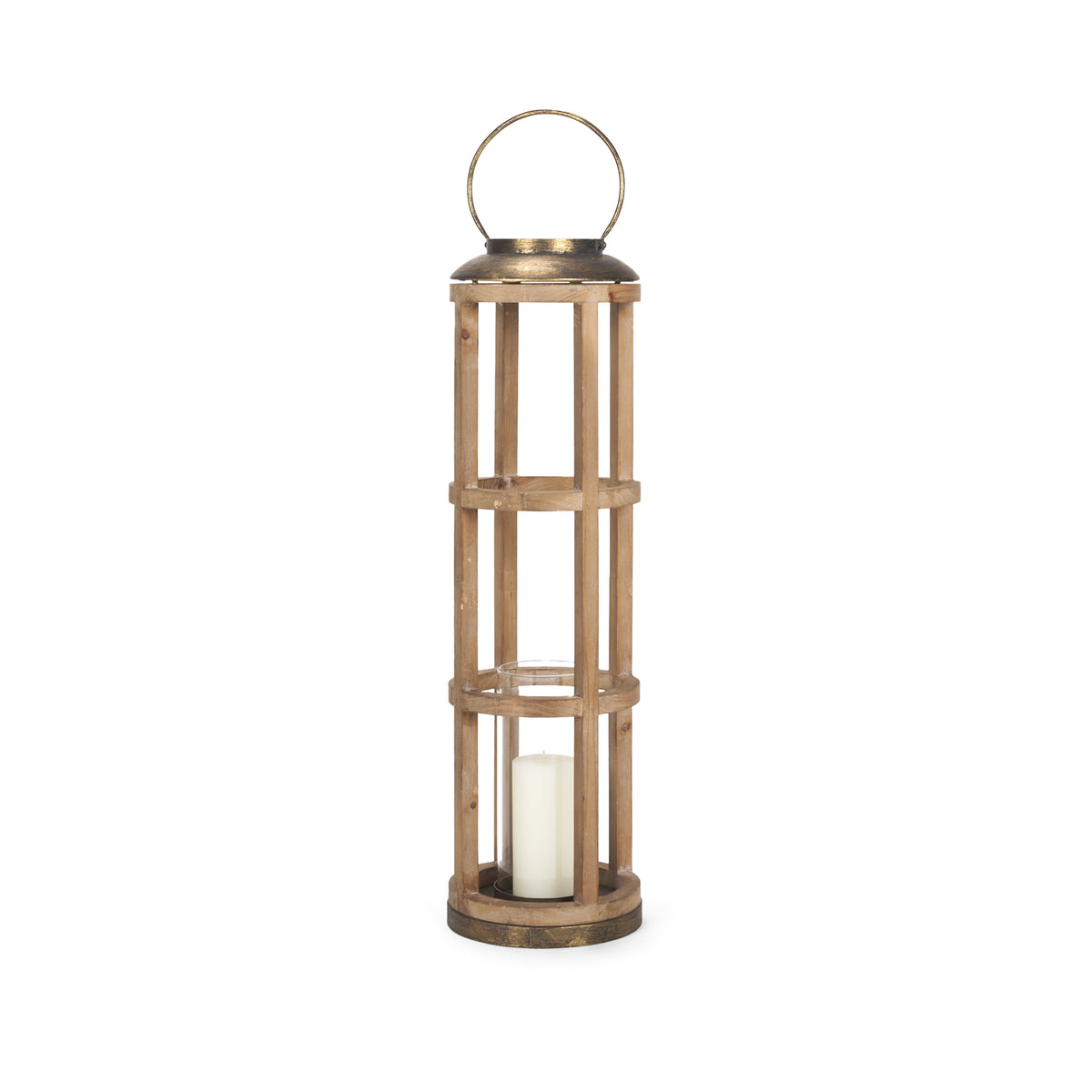 Andy I Large Natural Wood Cylindrical Lantern-Lanterns-DECOROLALA