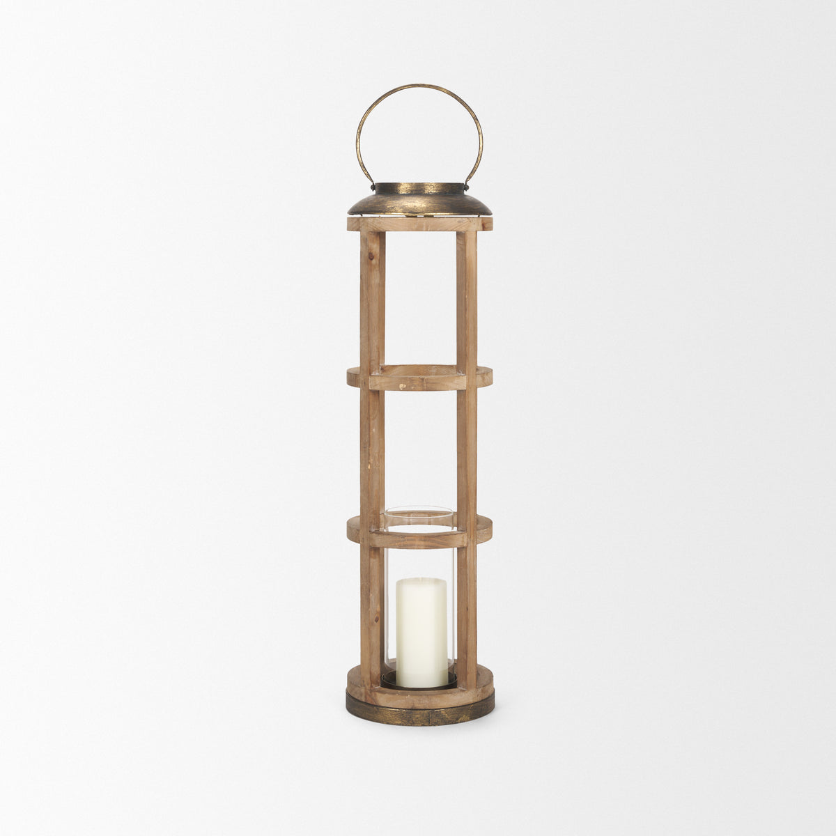 Andy I Large Natural Wood Cylindrical Lantern-Lanterns-DECOROLALA