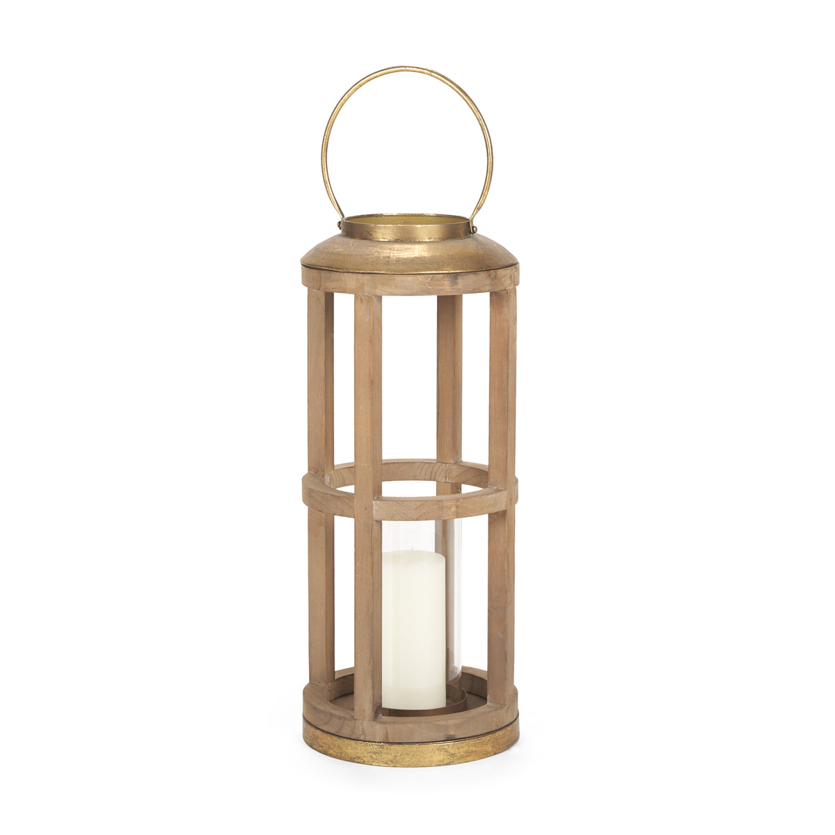 Andy II Small Natural Wood Cylindrical Lantern-Lanterns-DECOROLALA