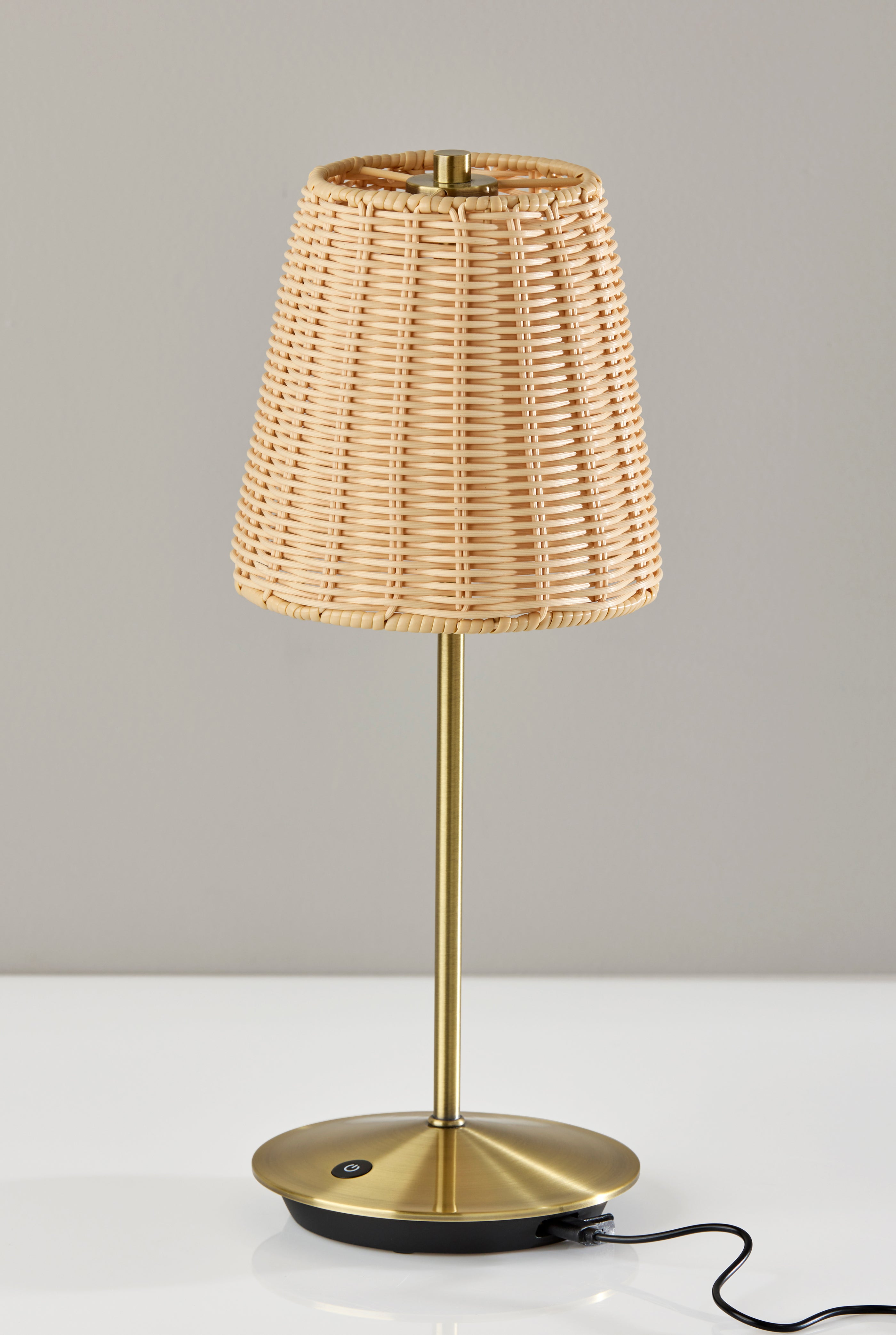 Andy LED Cordless Table Lamp - Brass 15" Rattan-Lighting-DECOROLALA