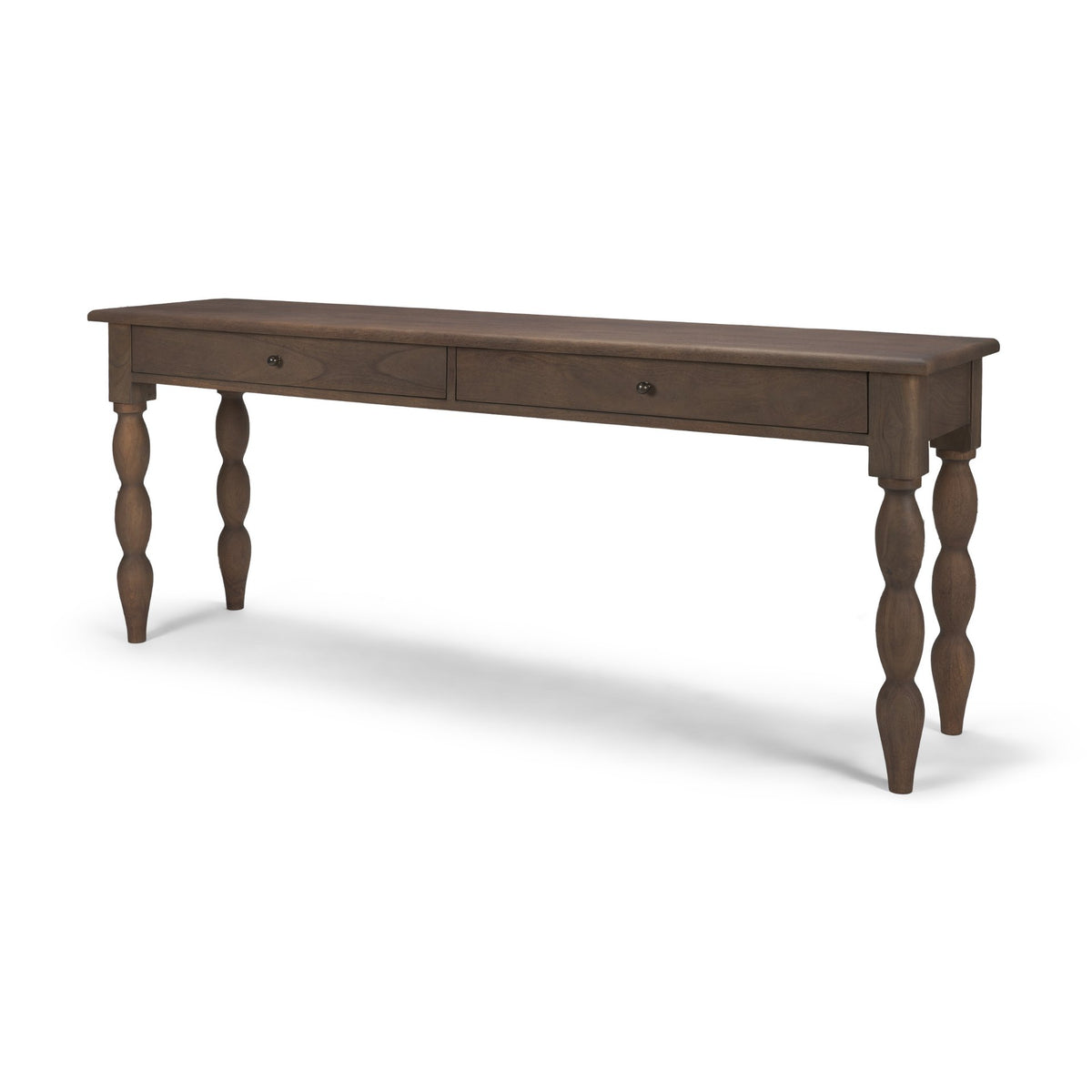 Angeline Spool Turned Console Table | Dark Brown Wood | 2 Drawers-Console Tables-DECOROLALA