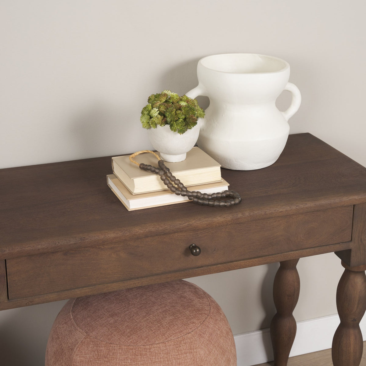 Angeline Spool Turned Console Table | Dark Brown Wood | 2 Drawers-Console Tables-DECOROLALA