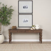 Angeline Spool Turned Console Table | Dark Brown Wood | 2 Drawers-Console Tables-DECOROLALA