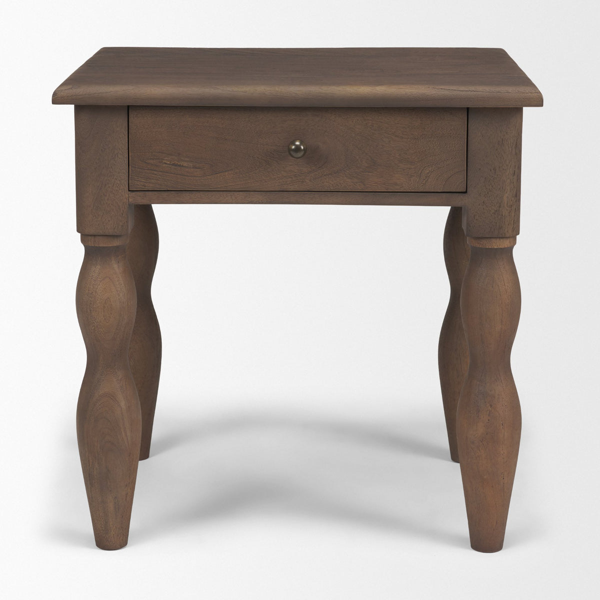 Angeline Spool Turned End Table | Dark Brown Wood | 1 Drawer-End and Side Tables-DECOROLALA