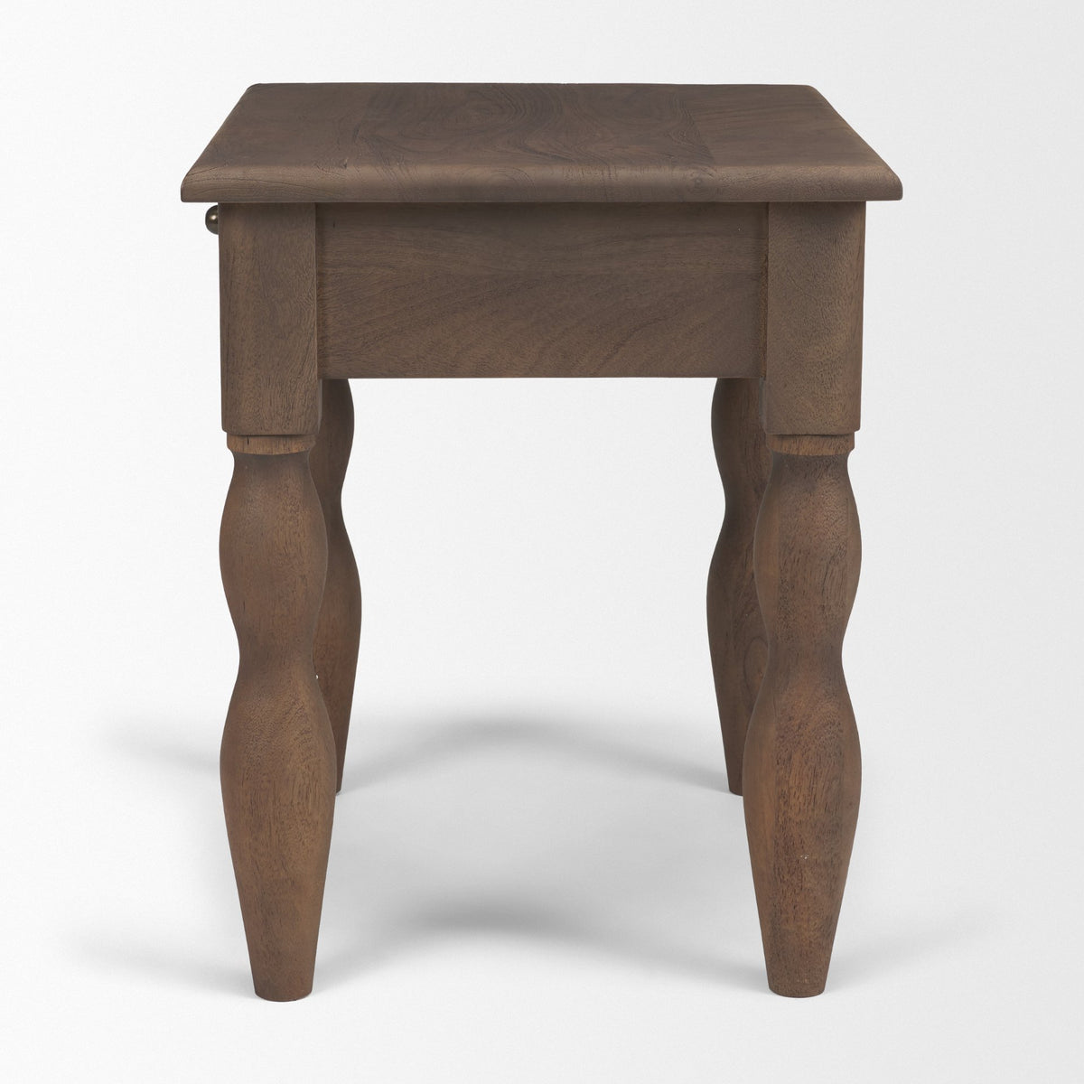 Angeline Spool Turned End Table | Dark Brown Wood | 1 Drawer-End and Side Tables-DECOROLALA