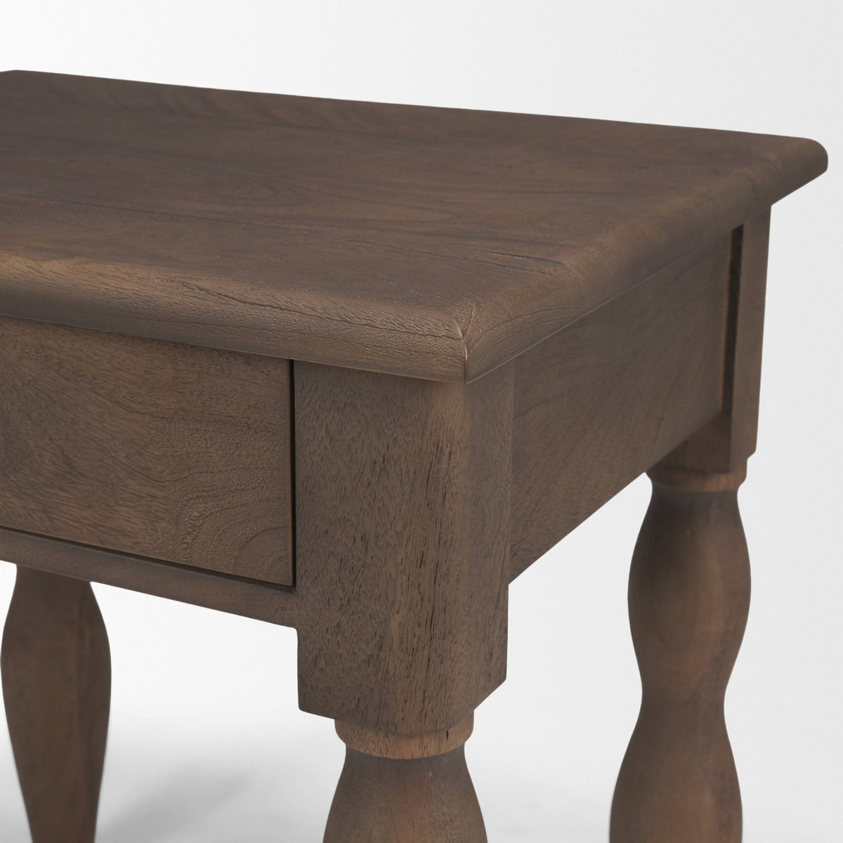 Angeline Spool Turned End Table | Dark Brown Wood | 1 Drawer-End and Side Tables-DECOROLALA
