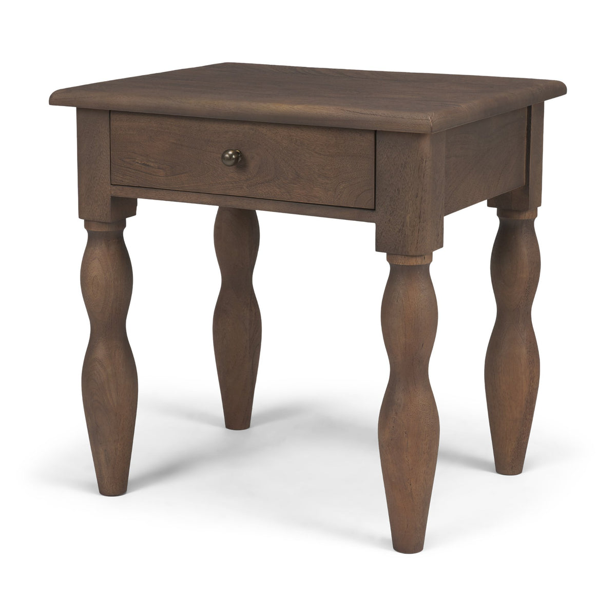 Angeline Spool Turned End Table | Dark Brown Wood | 1 Drawer-End and Side Tables-DECOROLALA