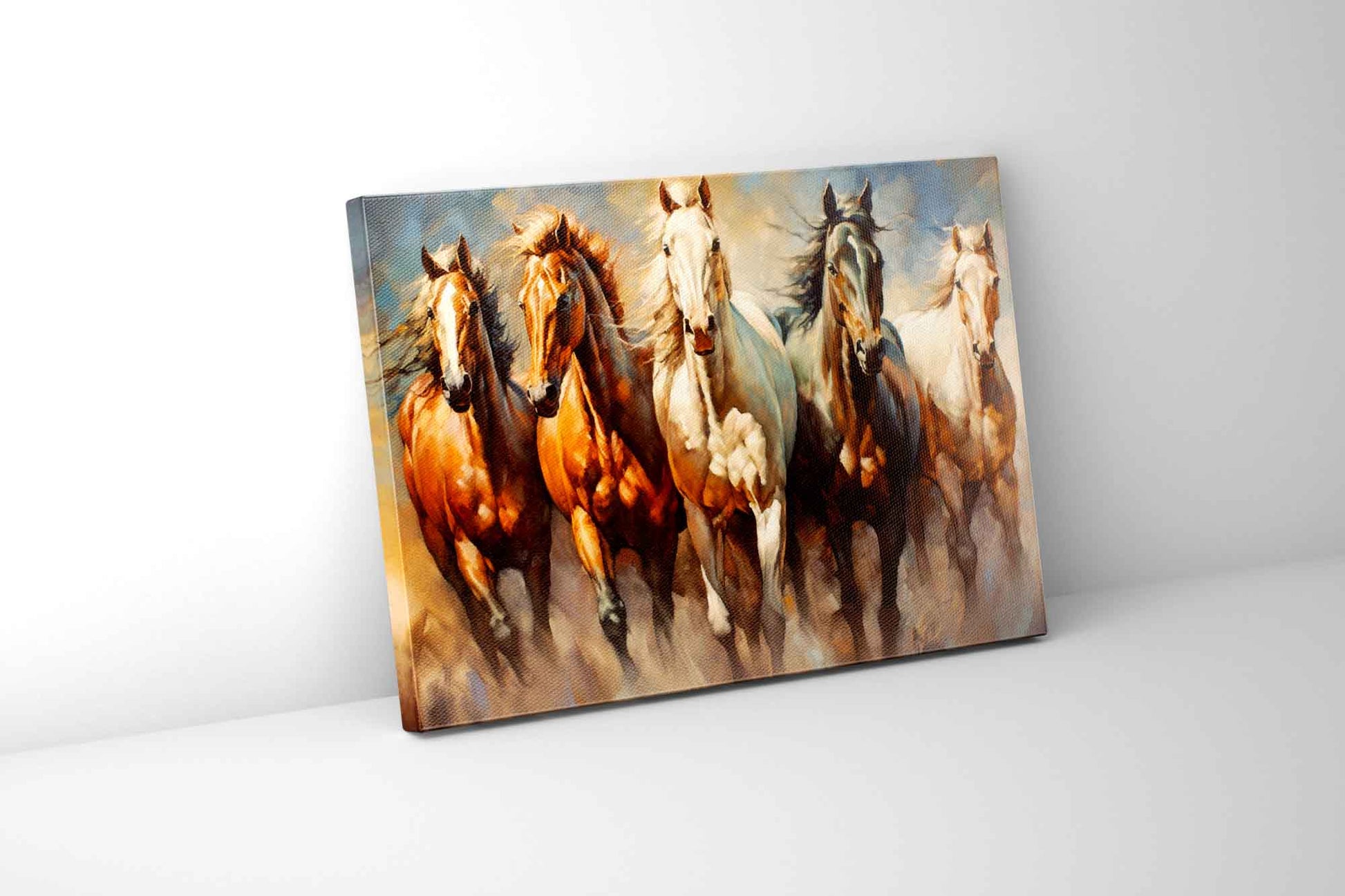 Animal Print Canvas-Five Horses- Nature Artwork-Wall Art-DECOROLALA