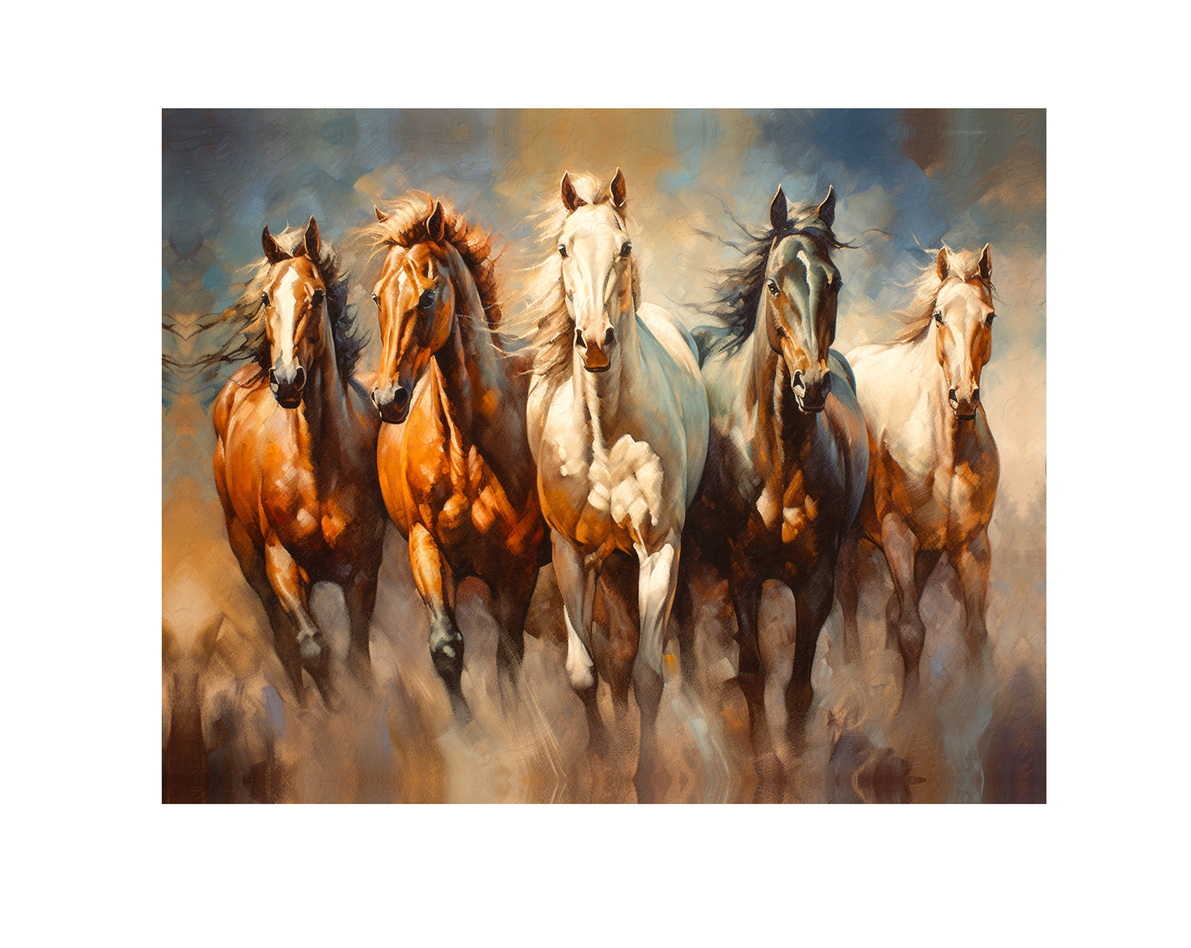 Animal Print Canvas-Five Horses- Nature Artwork-Wall Art-DECOROLALA