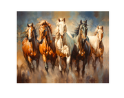 Animal Print Canvas-Five Horses- Nature Artwork-Wall Art-DECOROLALA