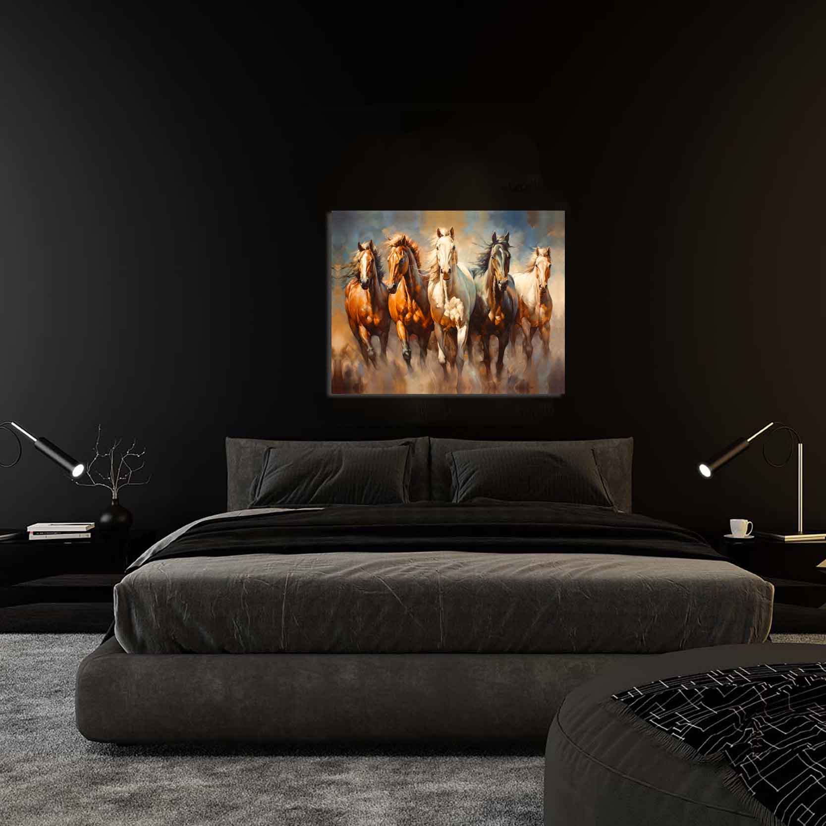 Animal Print Canvas Five Horses Wall Art 48"x36"-Wall Art-DECOROLALA