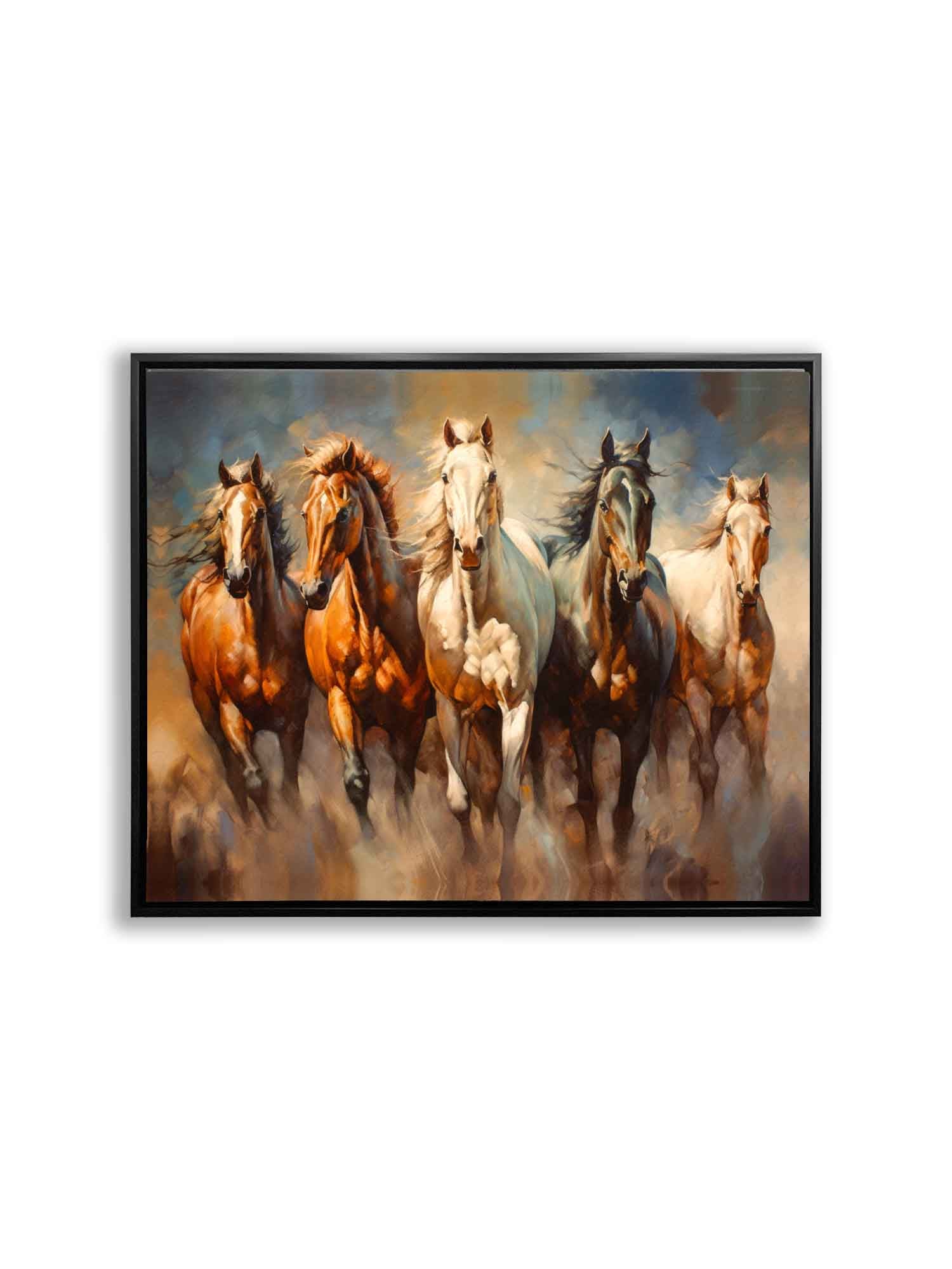 Animal Print Canvas Five Horses Wall Art 48"x36"-Wall Art-DECOROLALA
