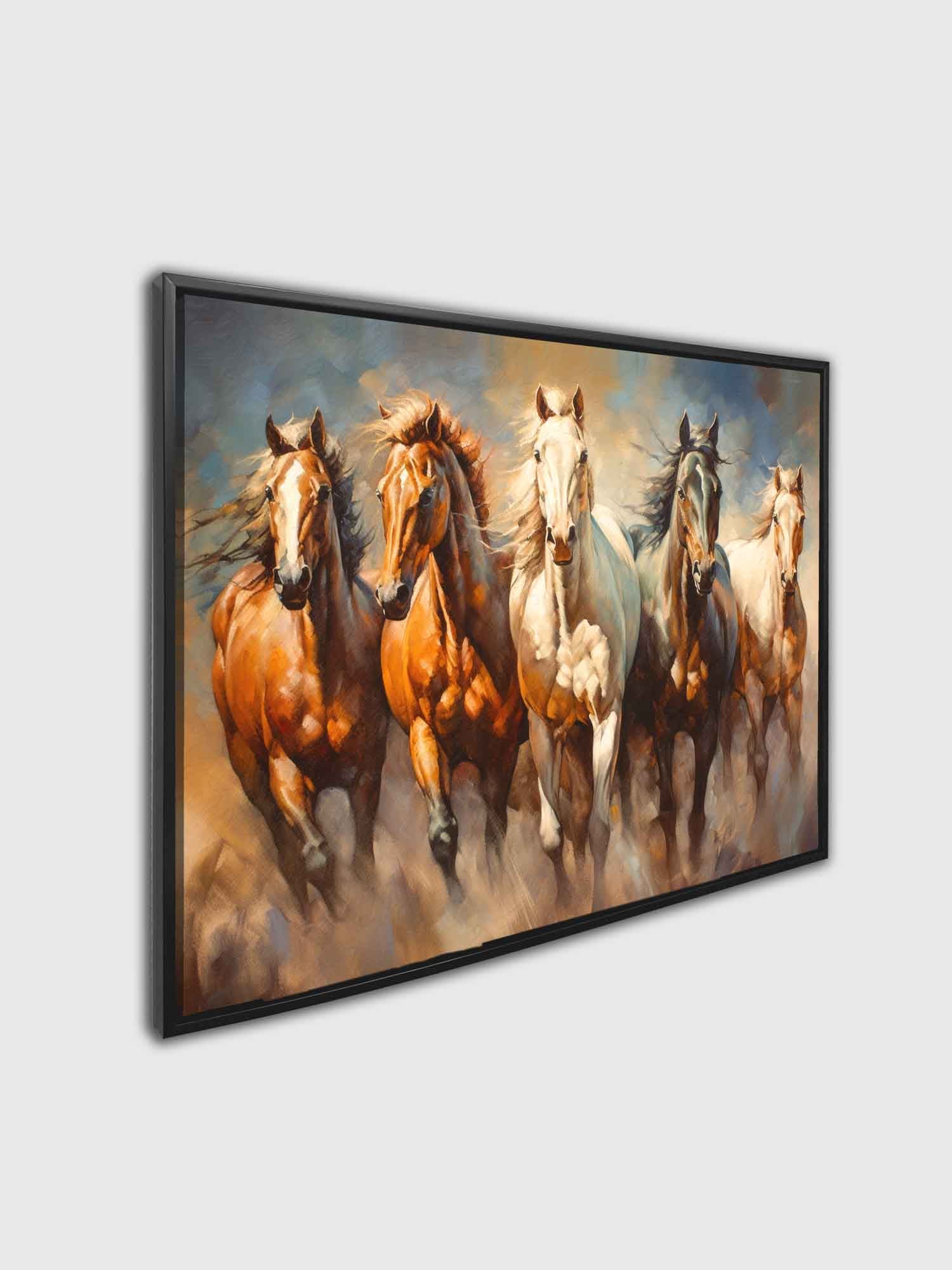 Animal Print Canvas Five Horses Wall Art 48"x36"-Wall Art-DECOROLALA