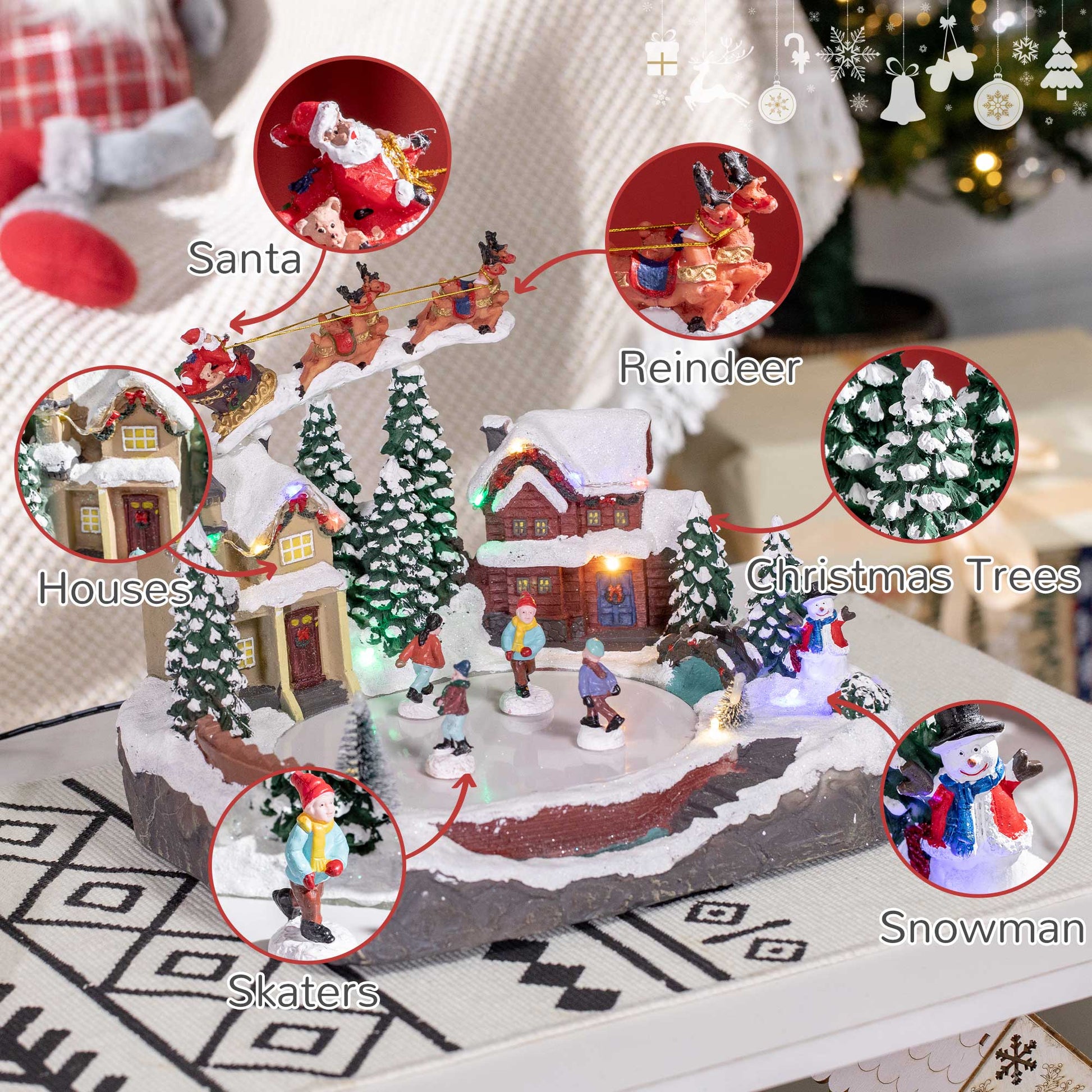 Animated Christmas Village - Skating Pond with LED Lights-Home Furnishings > Holiday & Seasonal > Christmas Decorations > Christmas Village Houses-DECOROLALA
