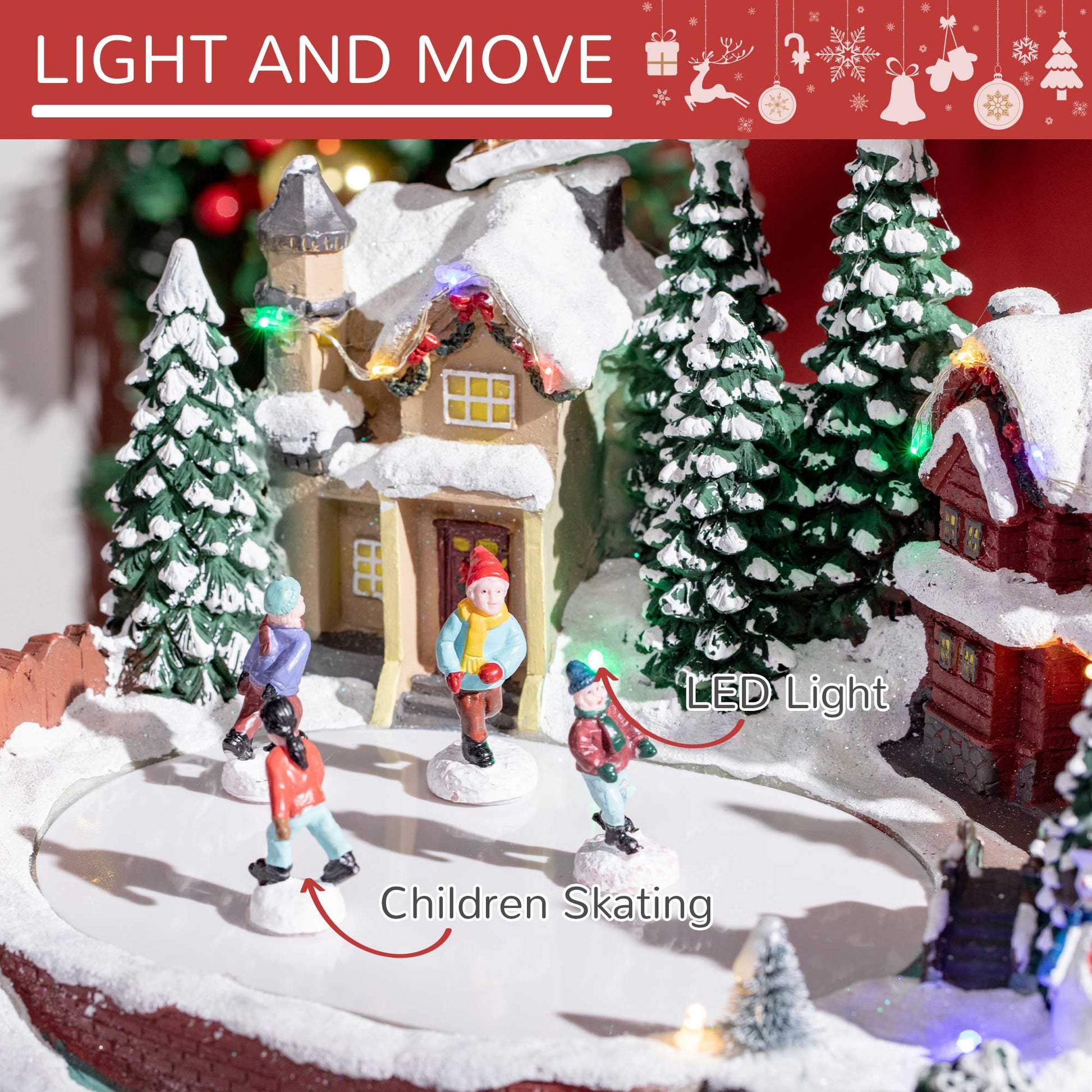 Animated Christmas Village - Skating Pond with LED Lights-Home Furnishings > Holiday & Seasonal > Christmas Decorations > Christmas Village Houses-DECOROLALA