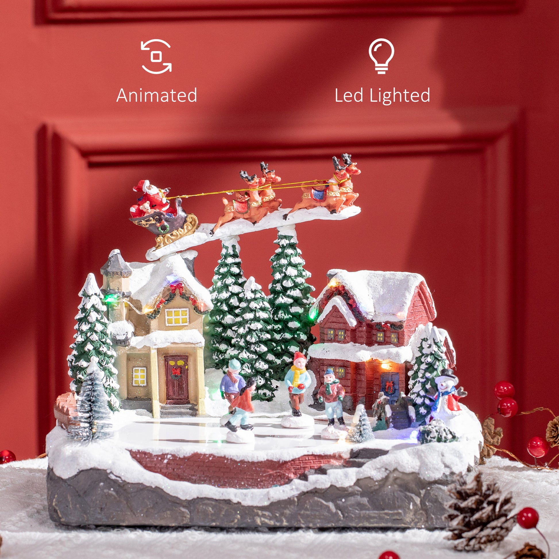 Animated Christmas Village - Skating Pond with LED Lights-Home Furnishings > Holiday & Seasonal > Christmas Decorations > Christmas Village Houses-DECOROLALA