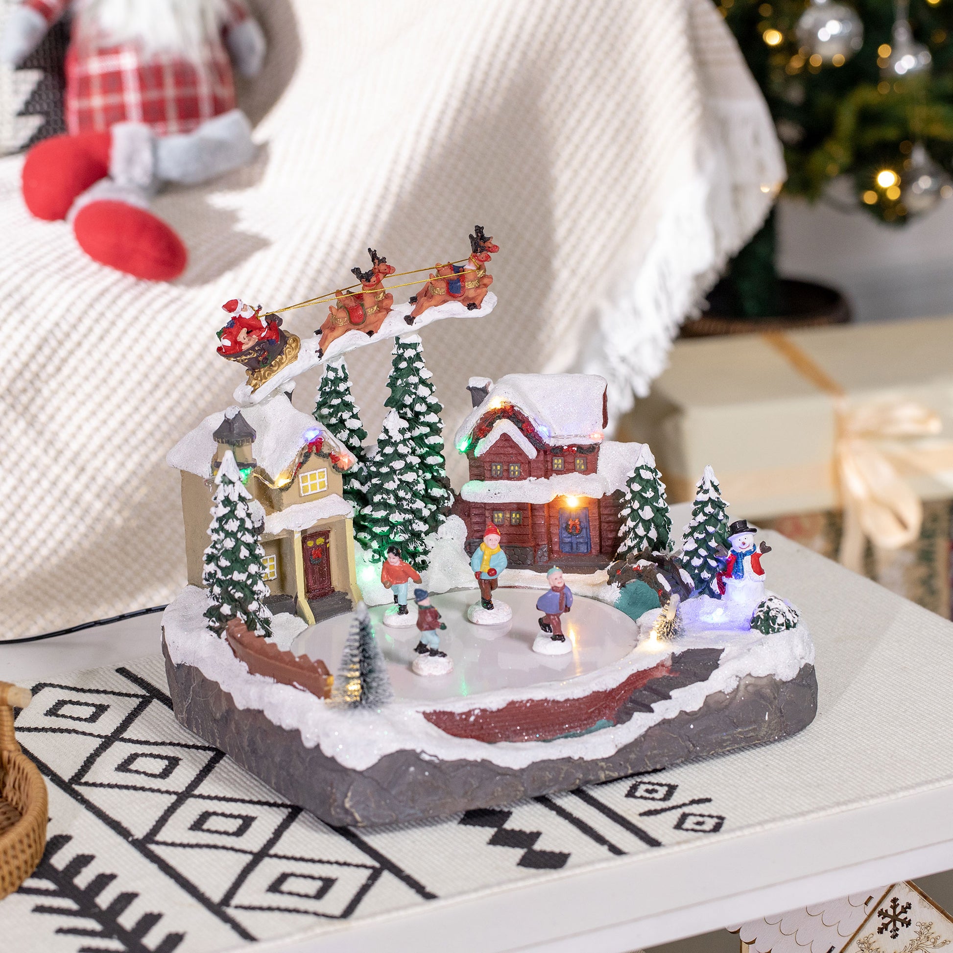 Animated Christmas Village - Skating Pond with LED Lights-Home Furnishings > Holiday & Seasonal > Christmas Decorations > Christmas Village Houses-DECOROLALA