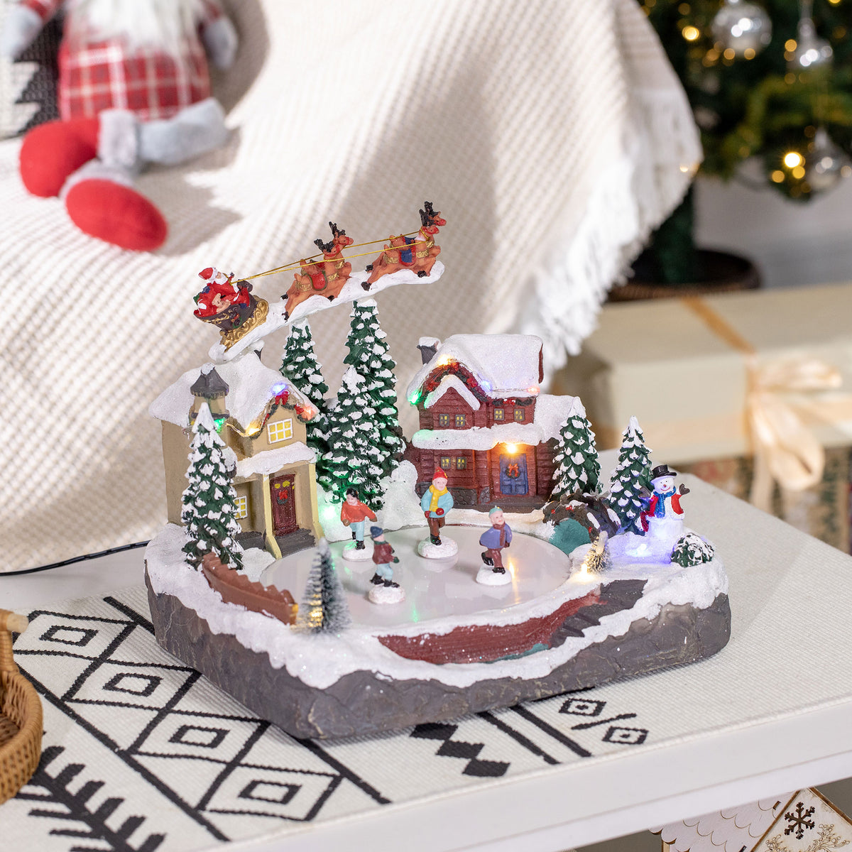 Animated Christmas Village - Skating Pond with LED Lights-Home Furnishings > Holiday & Seasonal > Christmas Decorations > Christmas Village Houses-DECOROLALA