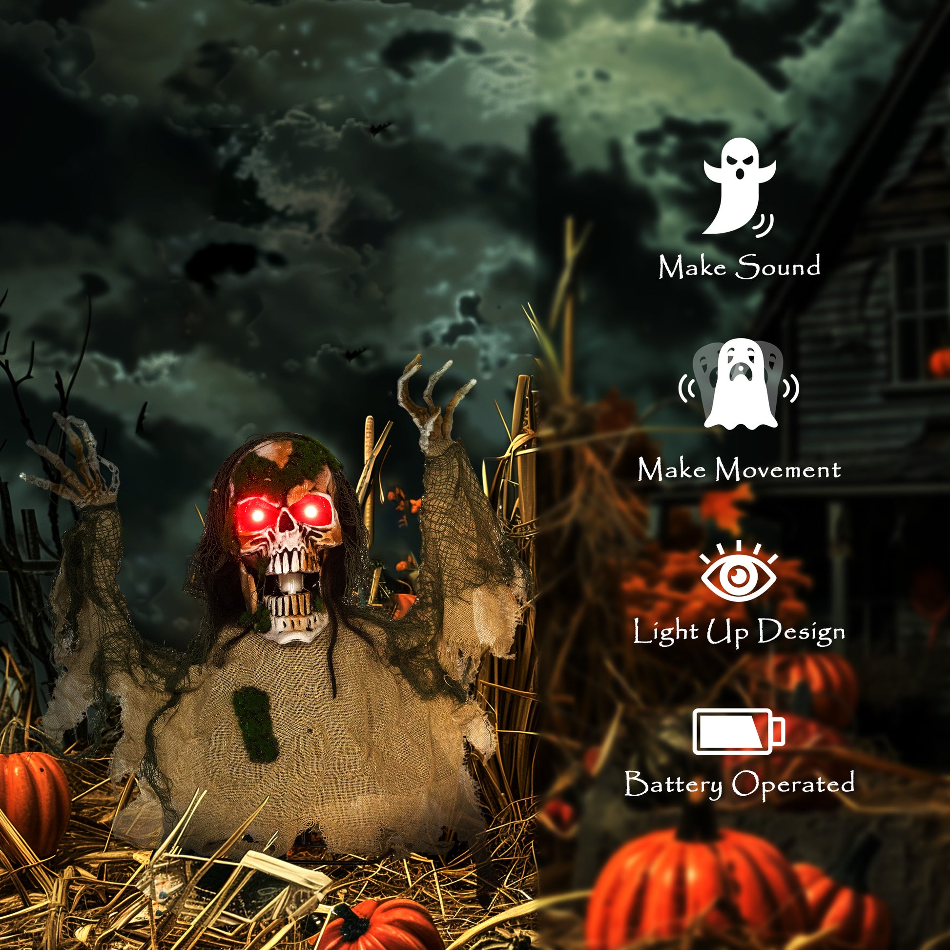 Animated Halloween Skeleton - Sound Activated LED Eyes-Home Furnishings > Holiday & Seasonal > Halloween Decorations-DECOROLALA