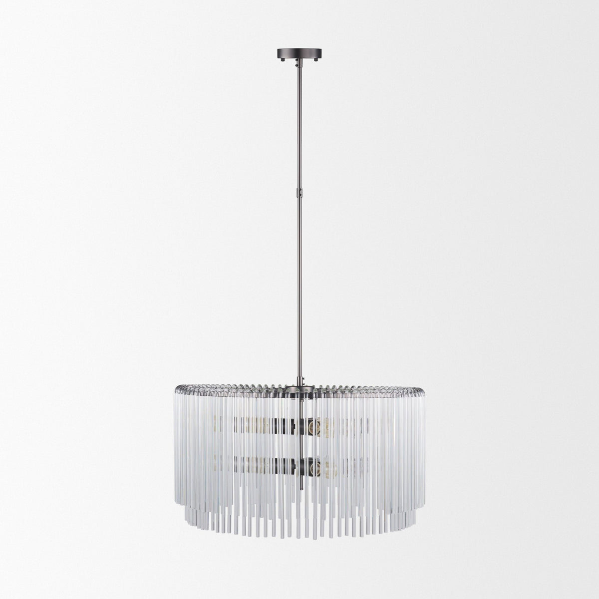 Anna (26"x14") Hanging Gun-Metal w/ Clear Glass Rods Six Bulb Chandelier-Chandeliers-DECOROLALA
