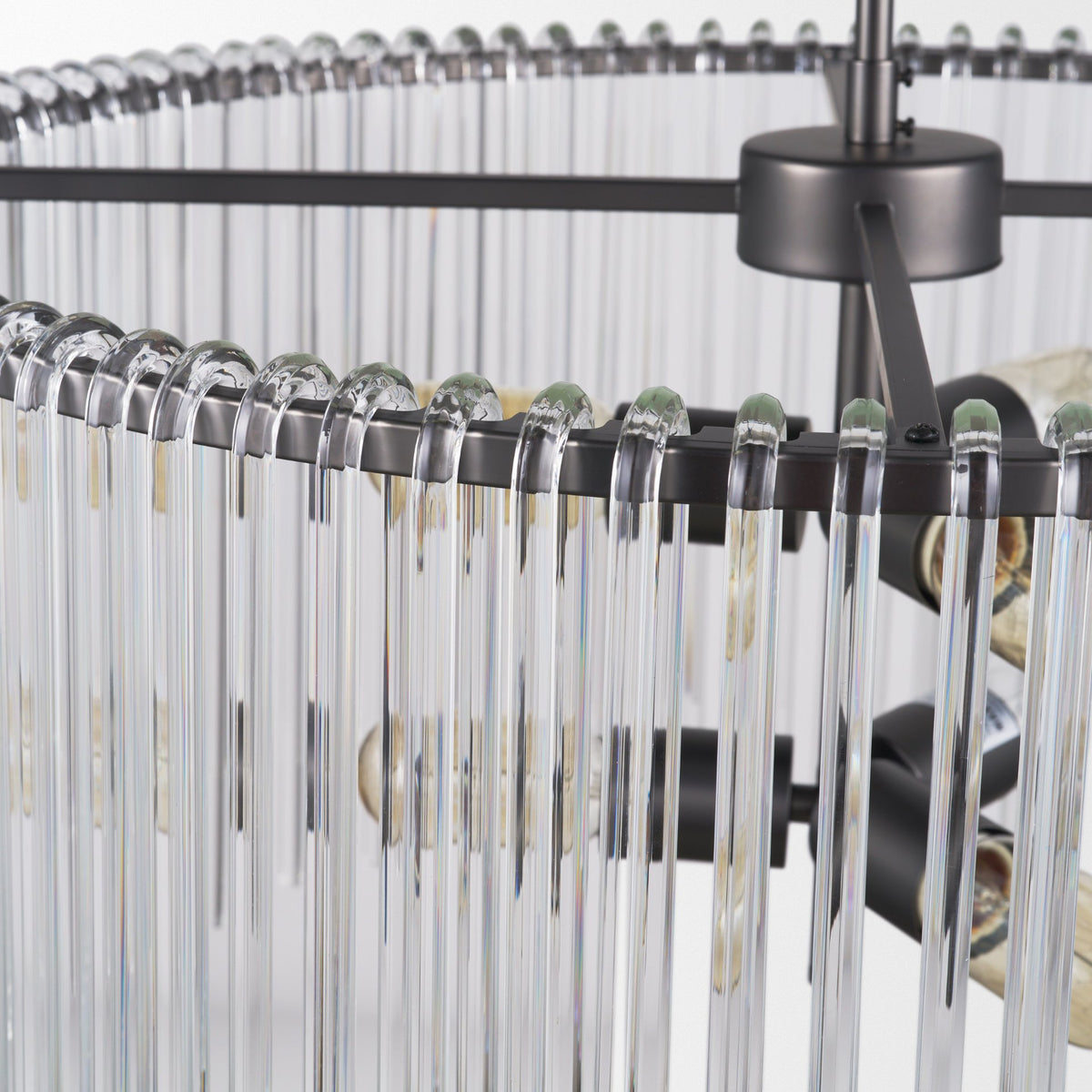 Anna (26"x14") Hanging Gun-Metal w/ Clear Glass Rods Six Bulb Chandelier-Chandeliers-DECOROLALA