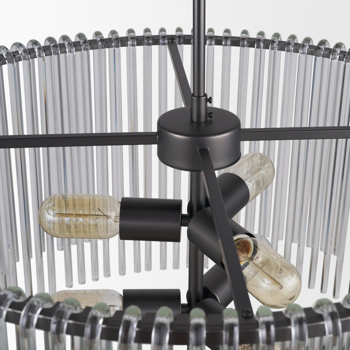 Anna (26"x14") Hanging Gun-Metal w/ Clear Glass Rods Six Bulb Chandelier-Chandeliers-DECOROLALA